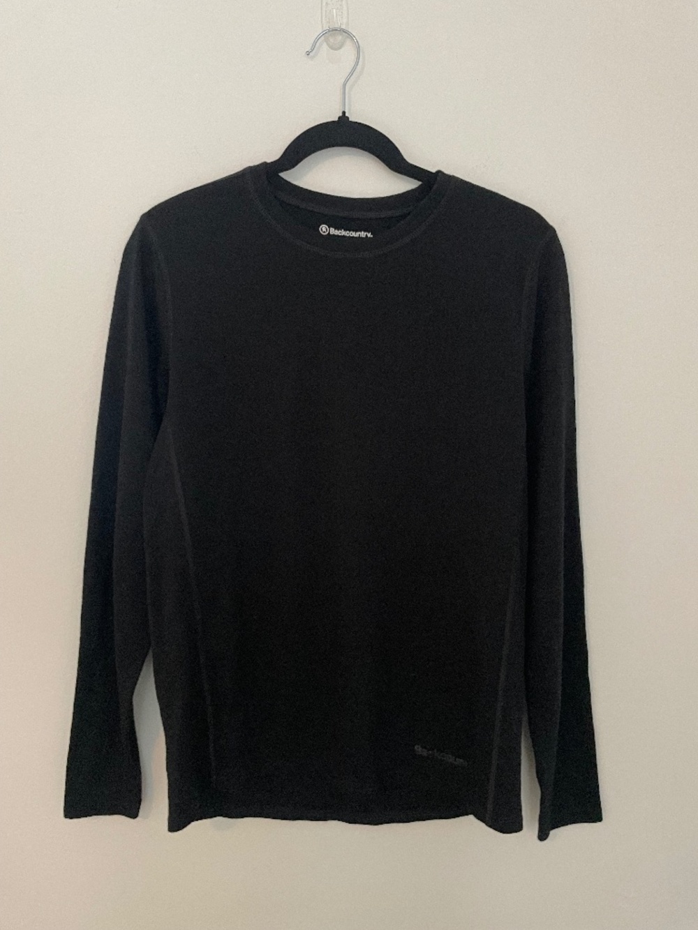 Backcountry Mens Small Black Merino Wool Crew Base Layer Long Sleeve Shirt Top